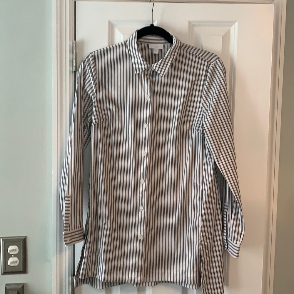 J Jill Blouse. White and black pinstripe, size S